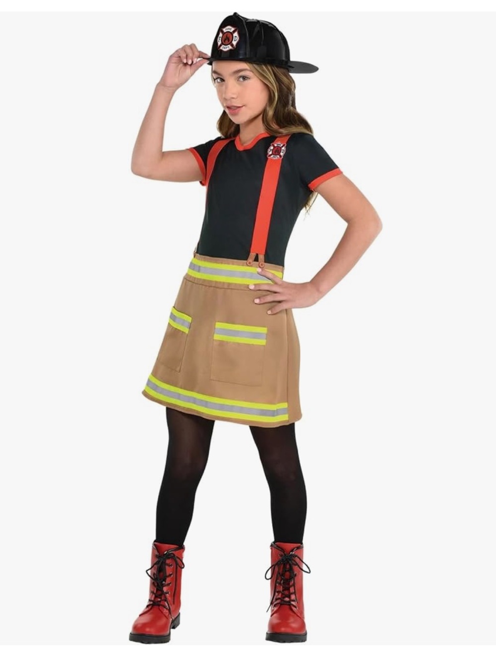 Firefighter Costume Dress with Reflective Trim - Black & Tan